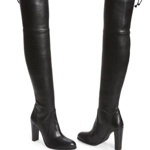 Stuart Weitzman Highland Black Leather Over the Knee Boots
